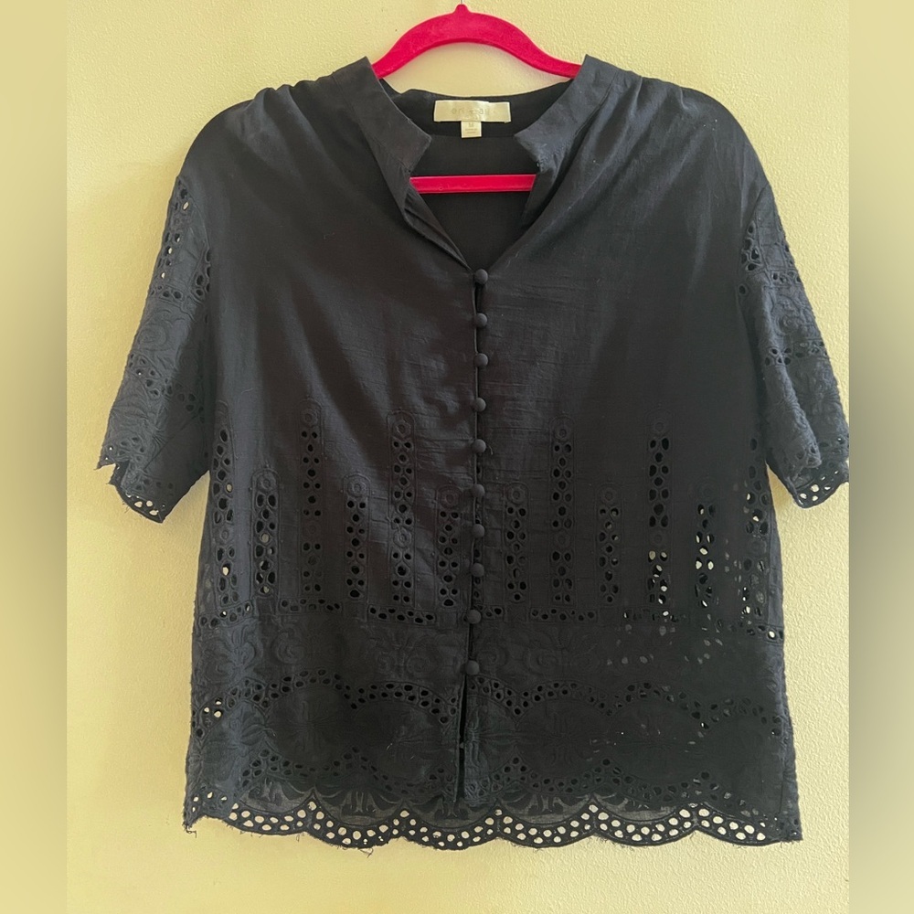 Eri + Ali Anthropology, Aislynn Navy Blue Button Up Blouse M medium - Picture 3 of 6